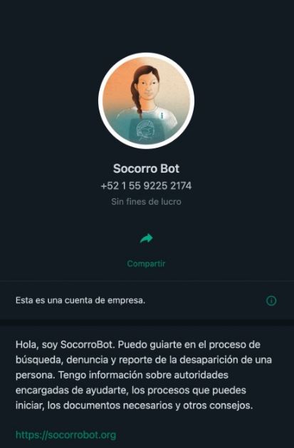 El nuevo chat de WhatsApp denominado "Socorro bot", se creó con la finalidad de denunciar la desaparición de una persona.